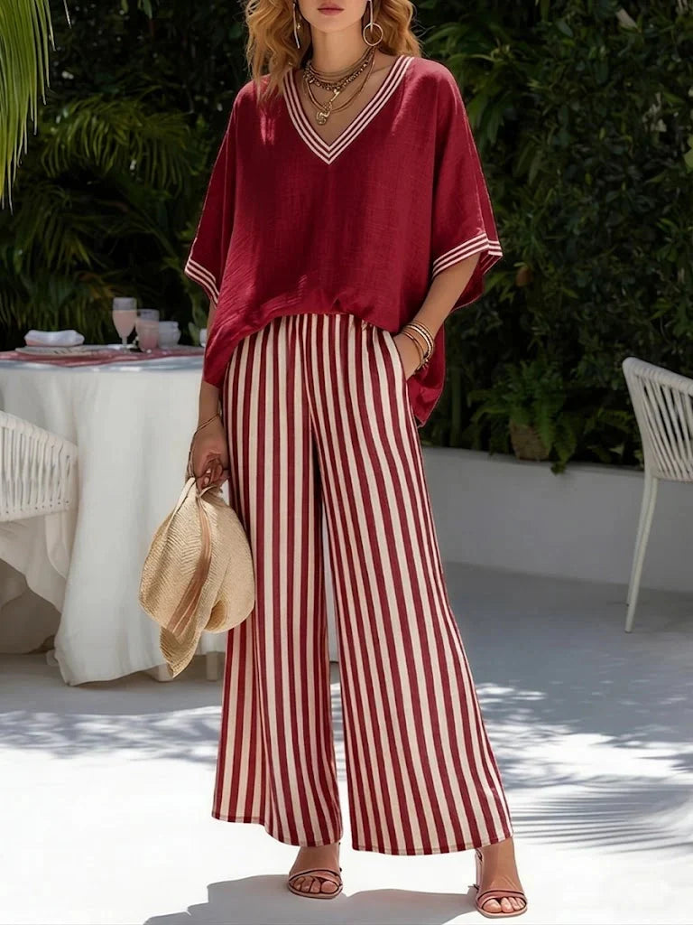Women's two-piece striped linen set