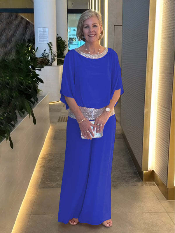 Women's Two-Piece Set — Wide-Sleeve Top & Wide-Leg Trousers