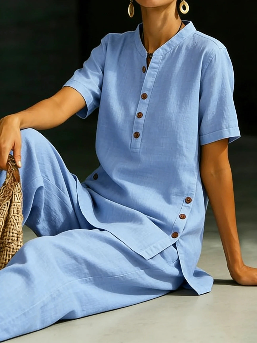 Women's two-piece short-sleeve linen set