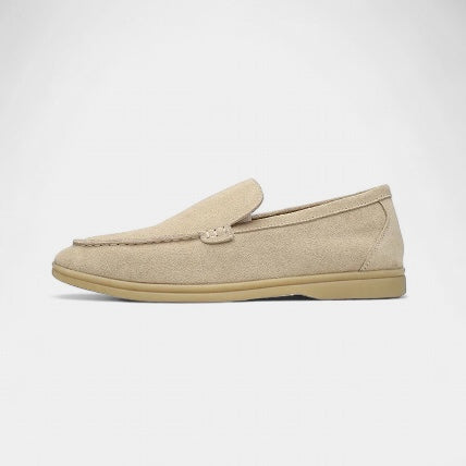 Slip-on loafers with almond-shaped toe, stitched vamp detail and flat sole