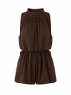 Women's brown textured jumpsuit with turtleneck and sleeveless design