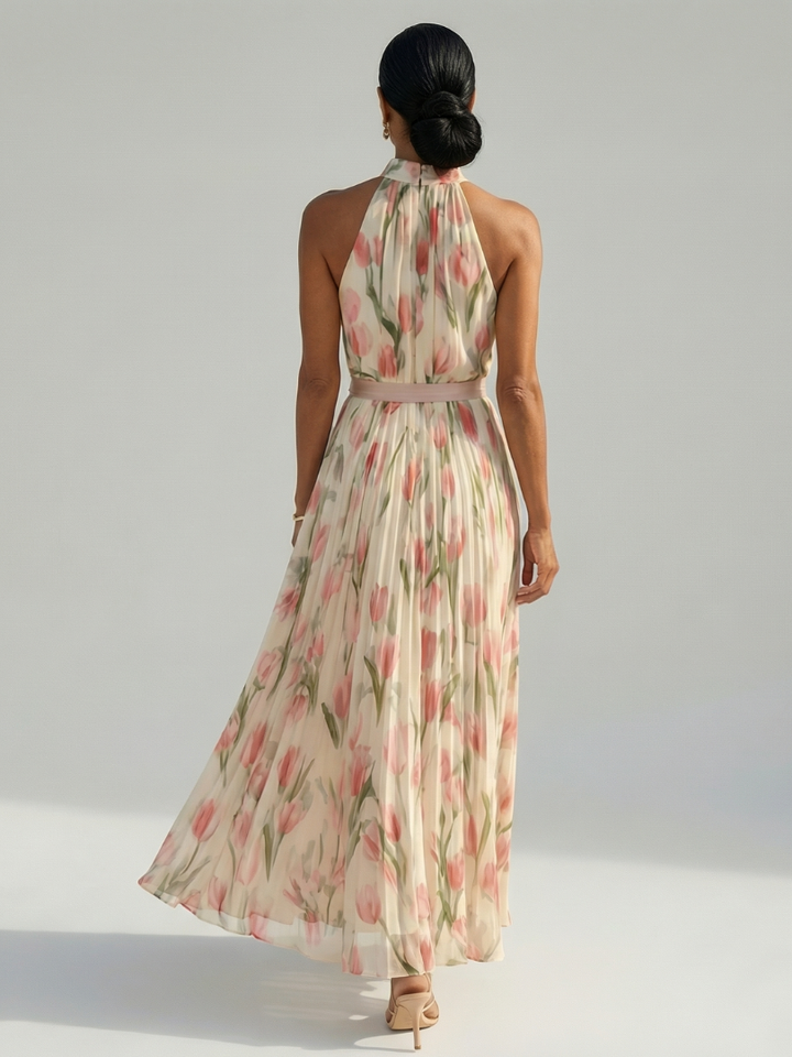 Aurelle | Halter Neck Floral Midi Dress for Women - Image 4