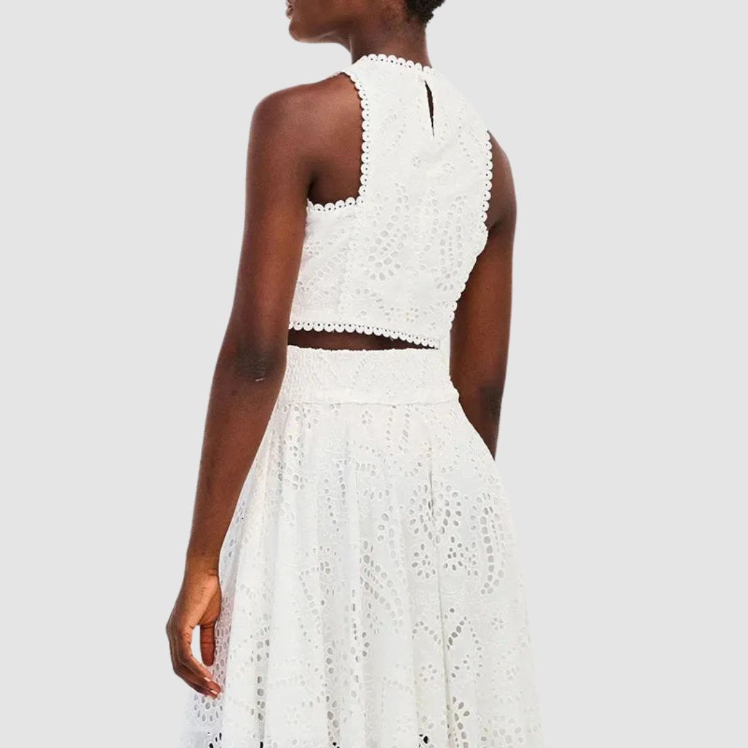 Women's Two-Piece Set — Crop Top & Eyelet Maxi Skirt, Summer
