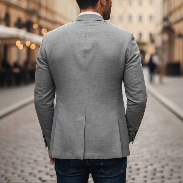 Men's slim-fit structured woven blazer with notch lapels, long sleeves and flap pockets