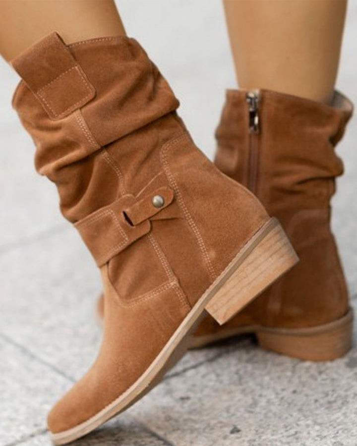 Women's ankle boots with wrap straps and low heels
