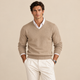 Men's V-neck sweater with long sleeves and ribbed trims