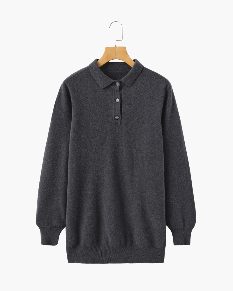 Long sleeve polo sweater with collar and three-button placket