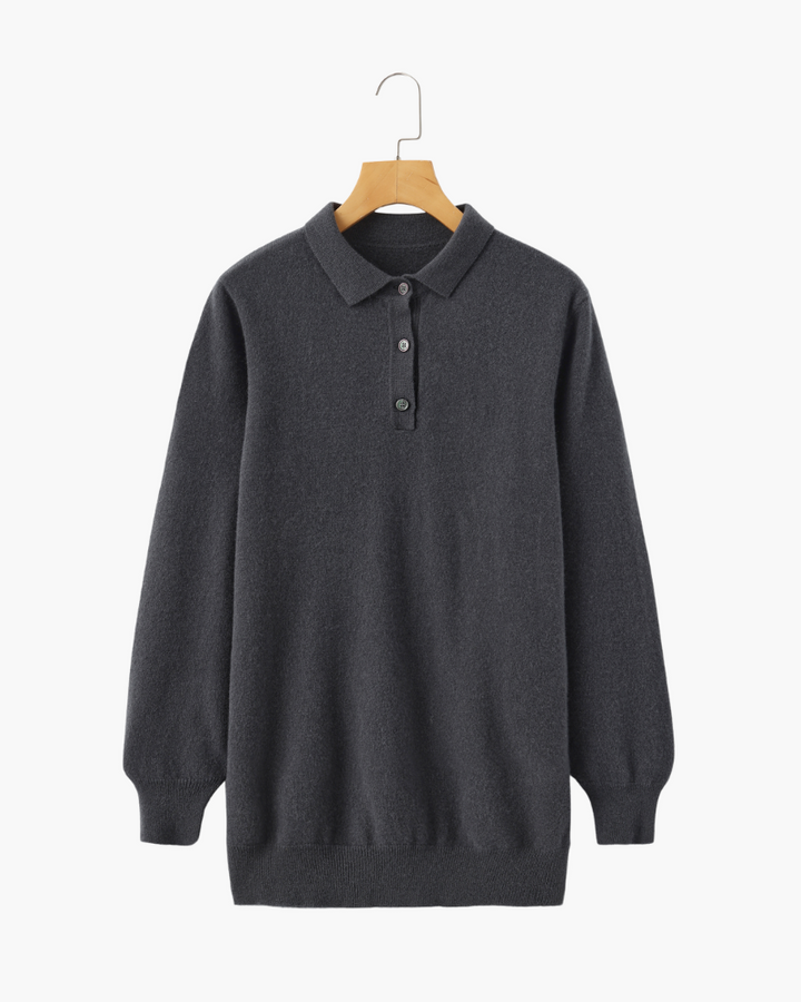 Long sleeve polo sweater with collar and three-button placket