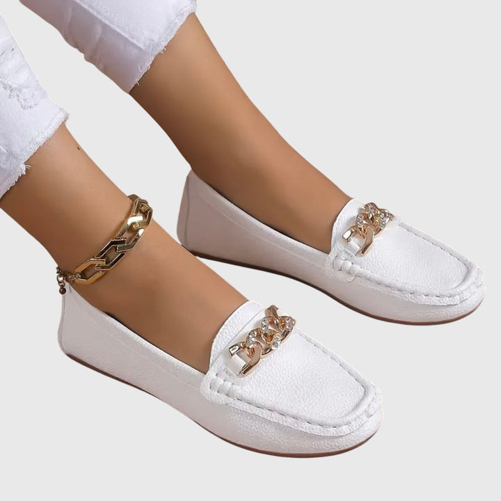 Harlow | Women's Casual Slip-On Flat Loafers with Gold Chain Detail