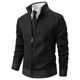 Men's textured zip sweater with stand collar and ribbed trims