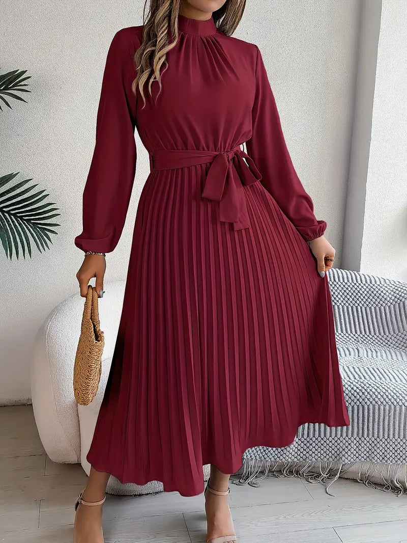 Jasmine | Women’s Long Sleeve Pleated Belted Dress - Image 5