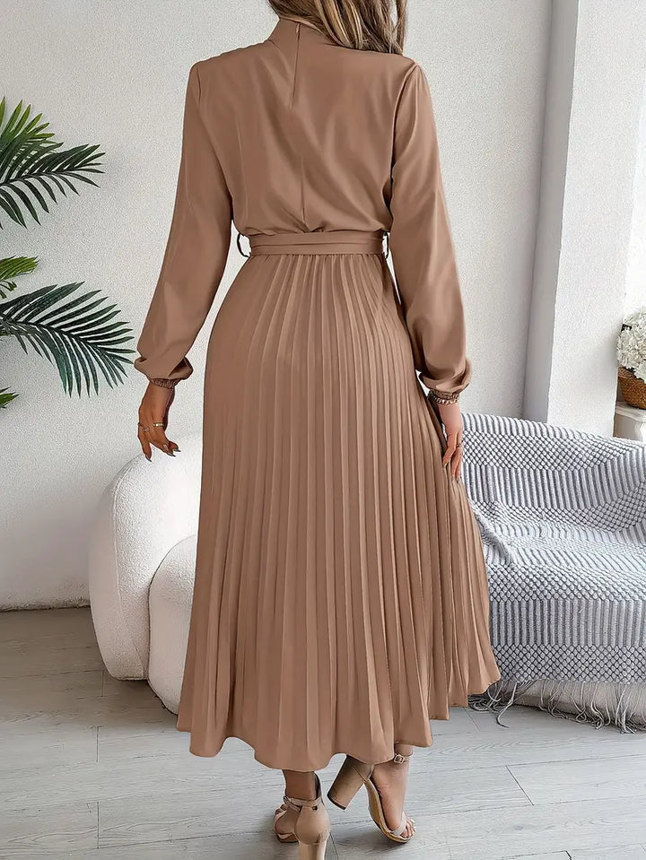 Jasmine | Women’s Long Sleeve Pleated Belted Dress - Image 10