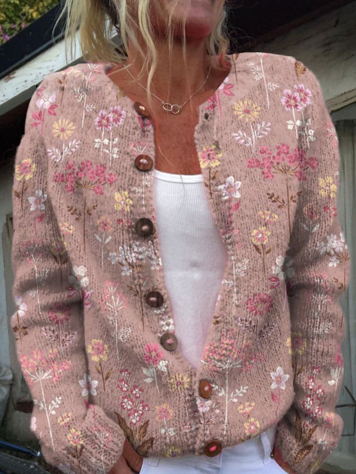 Women's floral cardigan with long sleeves and button front