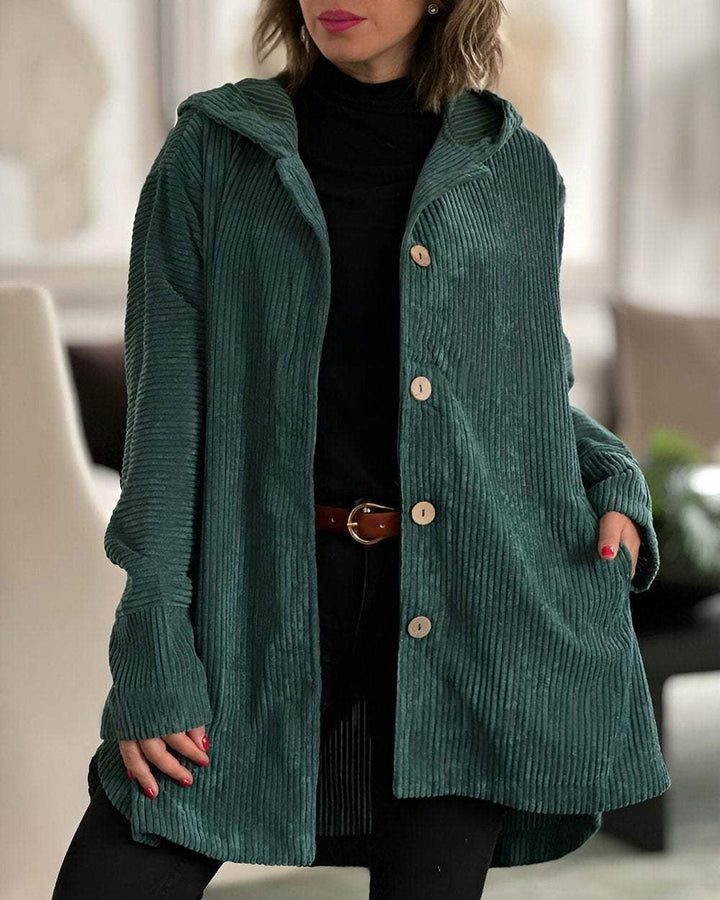 Women's ribbed hooded jacket with button front