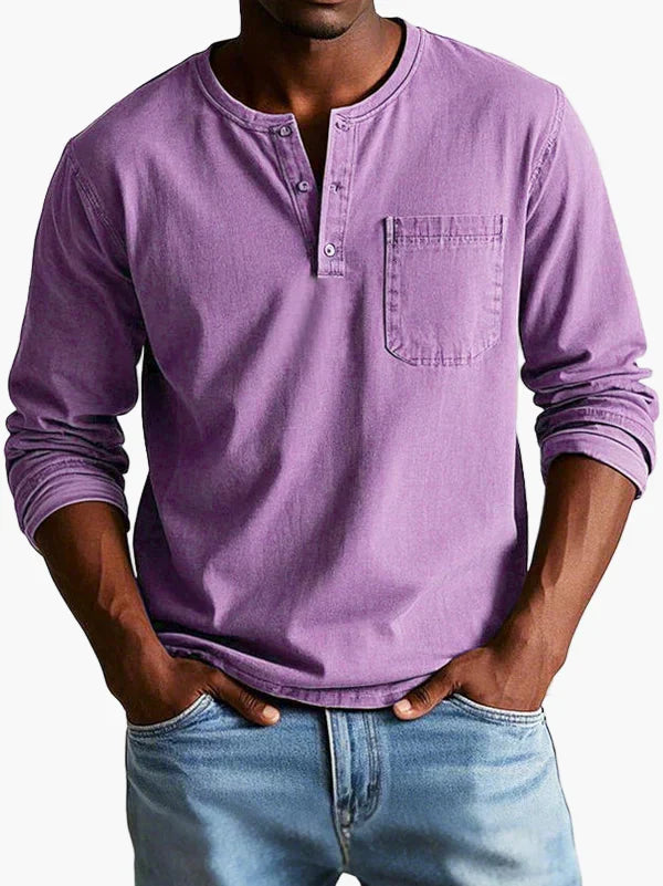 Men's plain grandad shirt with mandarin collar, buttons and chest pocket