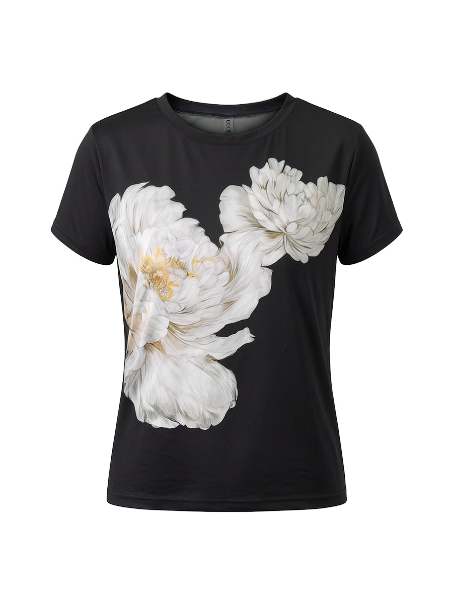 Women's floral-print round-neck short-sleeve blouse