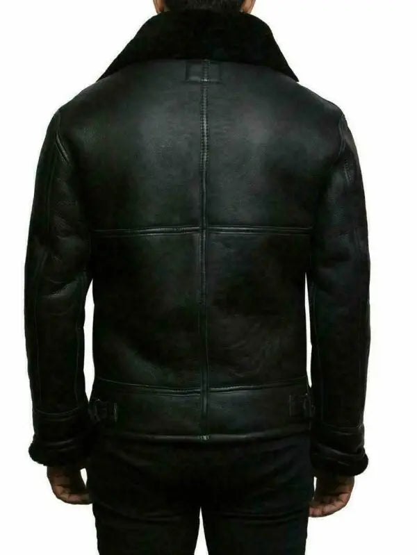 Hooded leather coat with textured lining and zip front