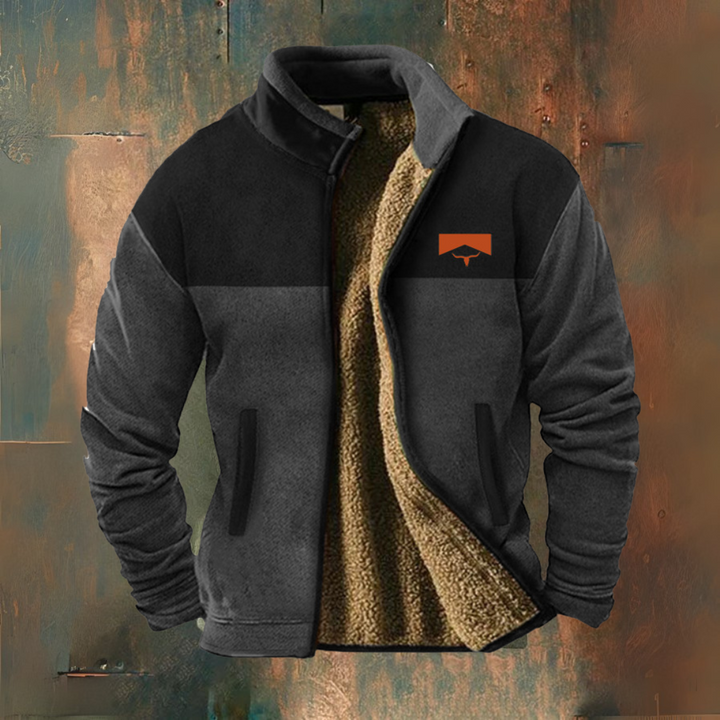 Men's colour block fleece jacket with mock neck and front zip