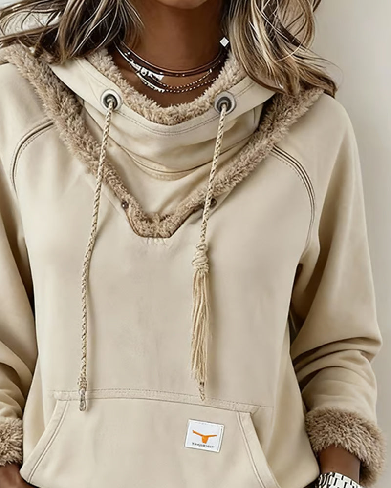 Women's hooded sweatshirt with plush trim, drawstrings and kangaroo pocket
