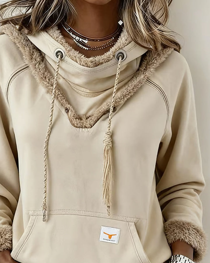 Women's hooded sweatshirt with plush trim, drawstrings and kangaroo pocket