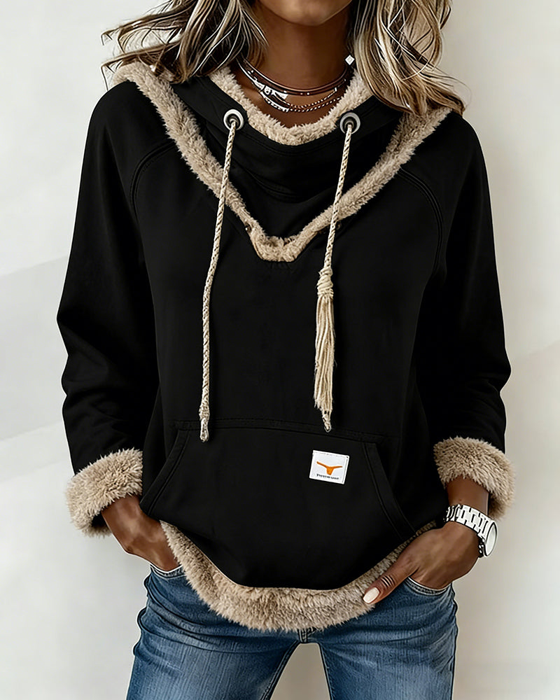 Women's hooded sweatshirt with plush trim, drawstrings and kangaroo pocket