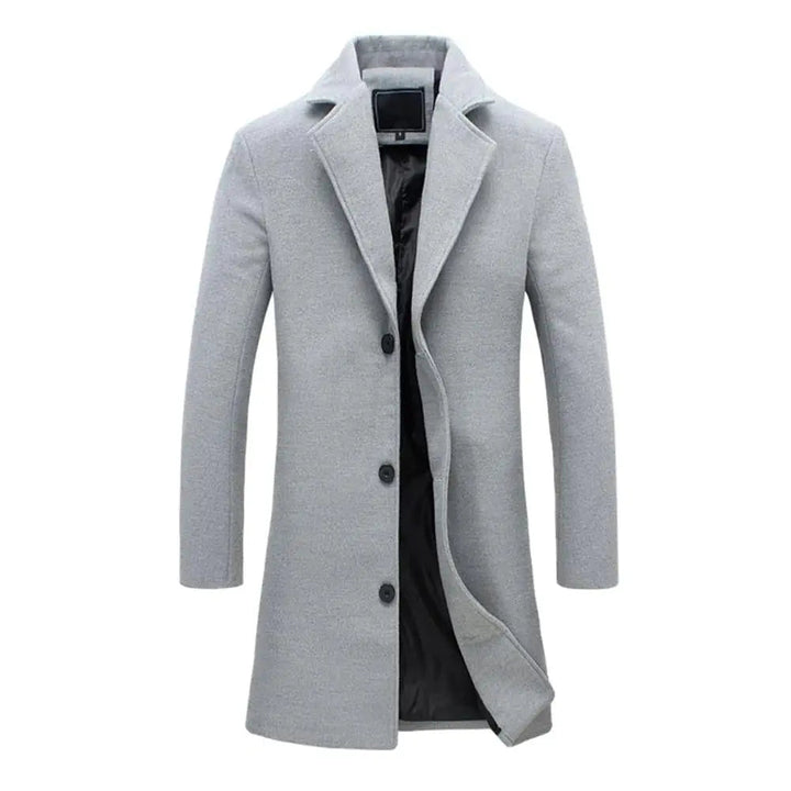Men's tailored fit long coat with notched lapels, button fastening and side pockets