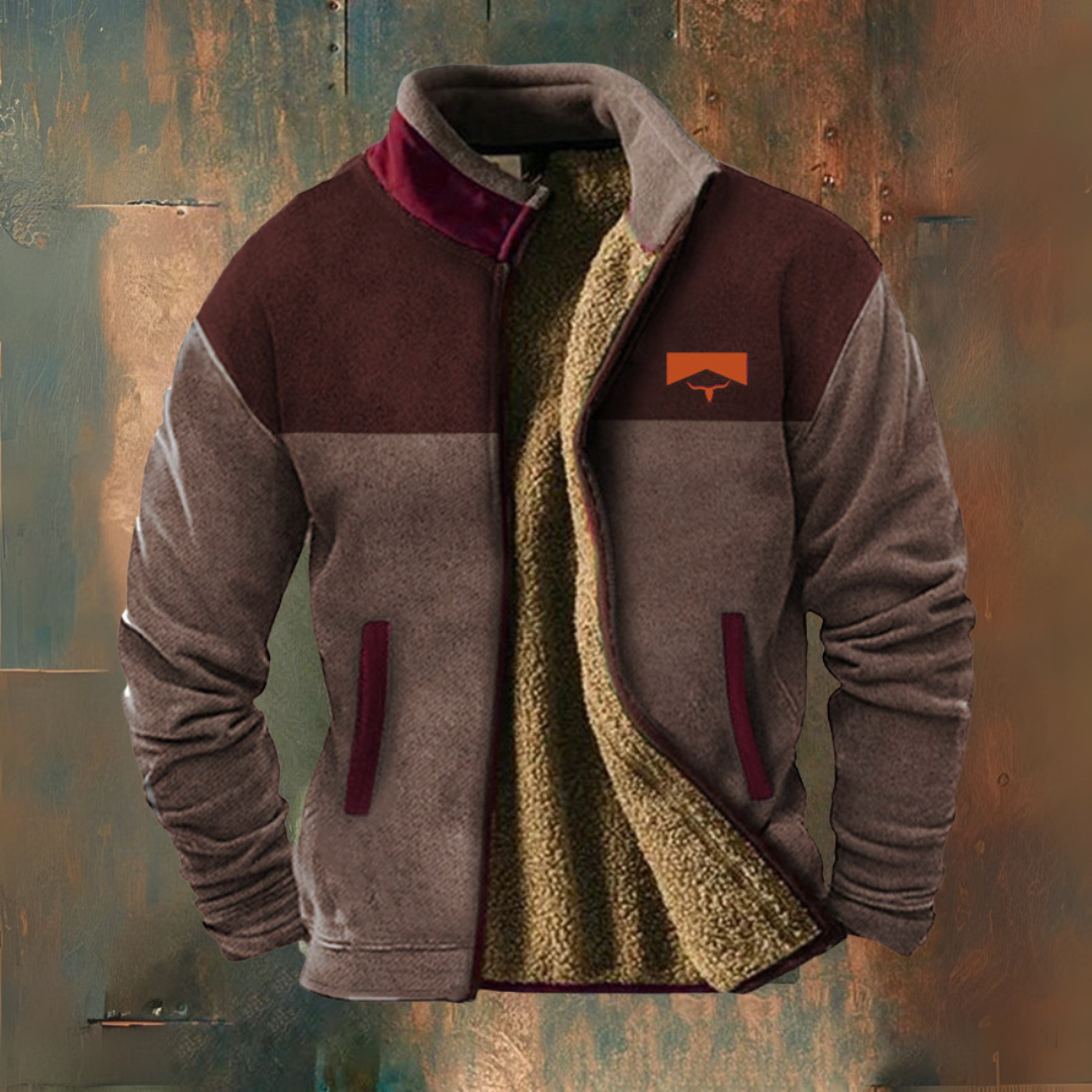 Men's colour block fleece jacket with mock neck and front zip