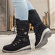 Women's lace-up snow boots with buckle straps and treaded soles