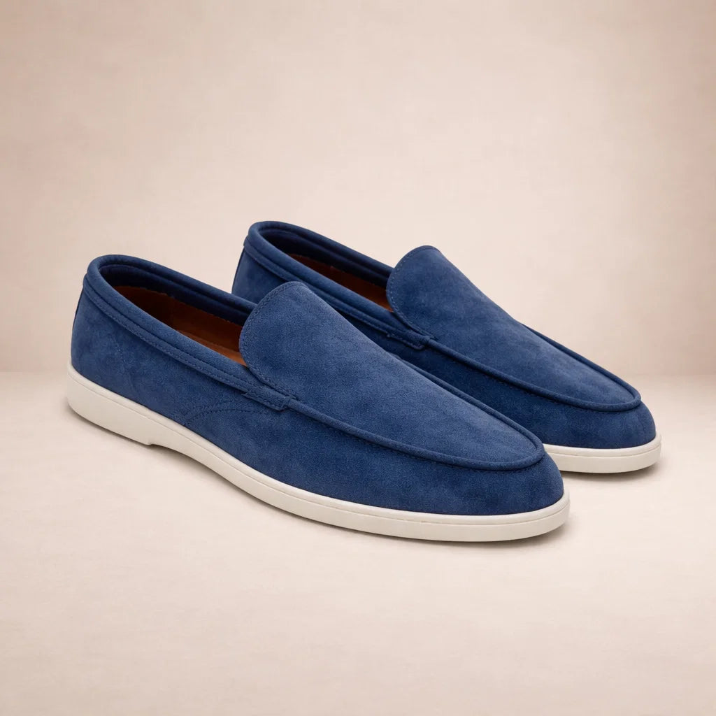Men's casual moc toe loafers with white flat soles
