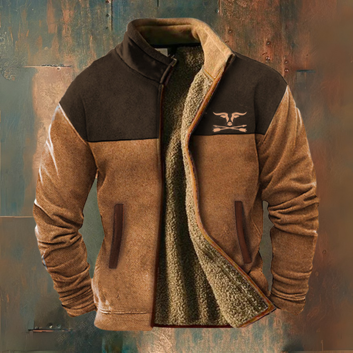Men's colour-block zip jacket with stand collar and front pockets