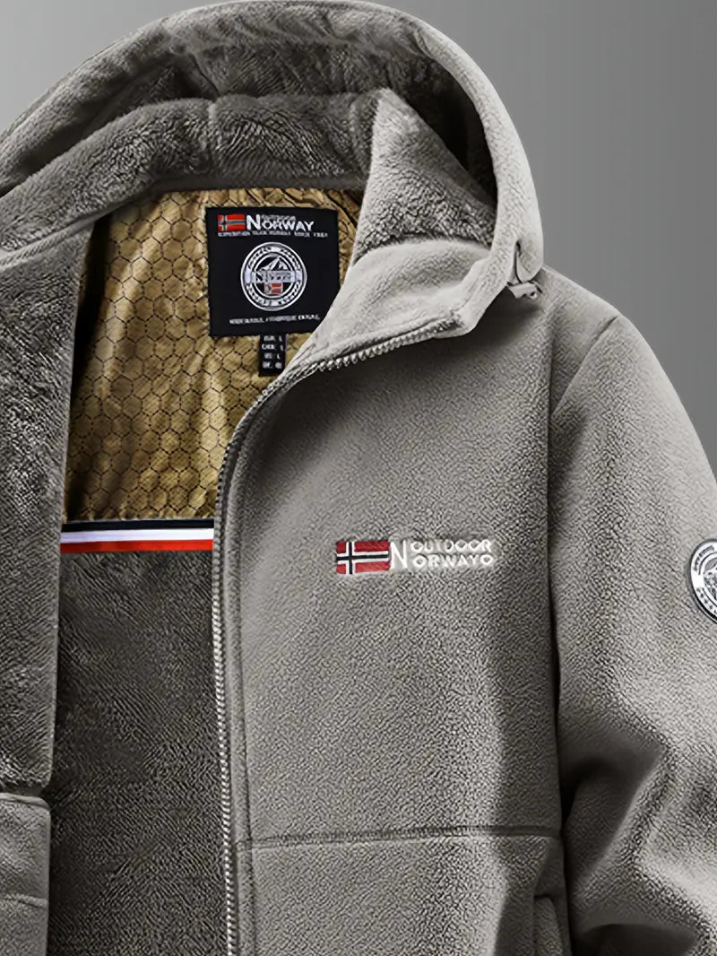 Men's hooded textured jacket with full zip and front pockets