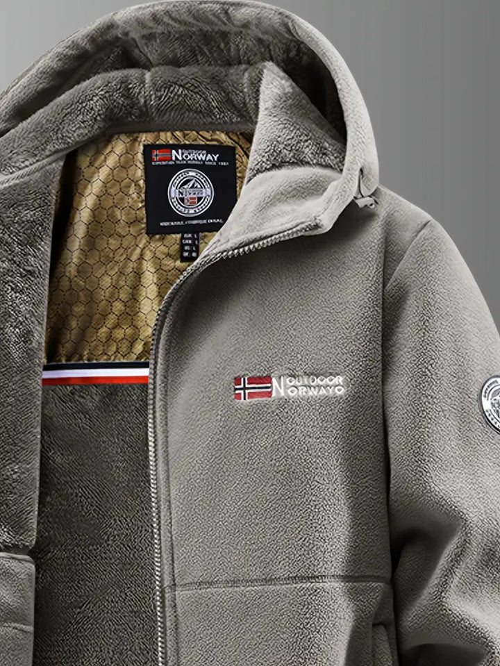 Men's hooded textured jacket with full zip and front pockets