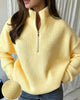 Women's yellow ribbed half-zip jumper with stand collar and long sleeves