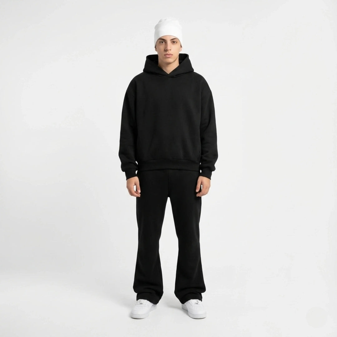 Men's hooded tracksuit set with oversized sweatshirt and full-length joggers