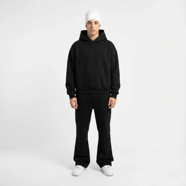 Men's hooded tracksuit set with oversized sweatshirt and full-length joggers