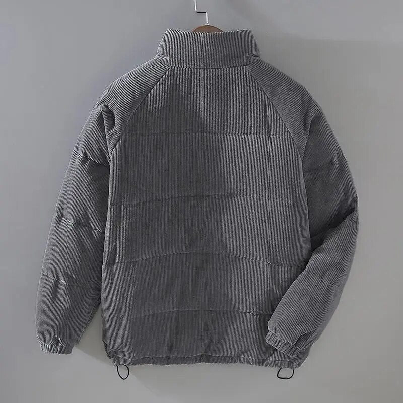 Men's ribbed corduroy padded jacket with high collar and front pockets