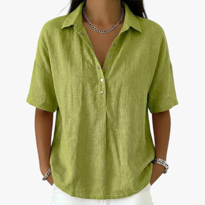 Women's Oversized Shirt, Collar Button Short Sleeve