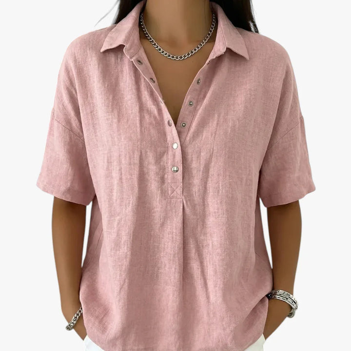Women's Oversized Shirt, Collar Button Short Sleeve