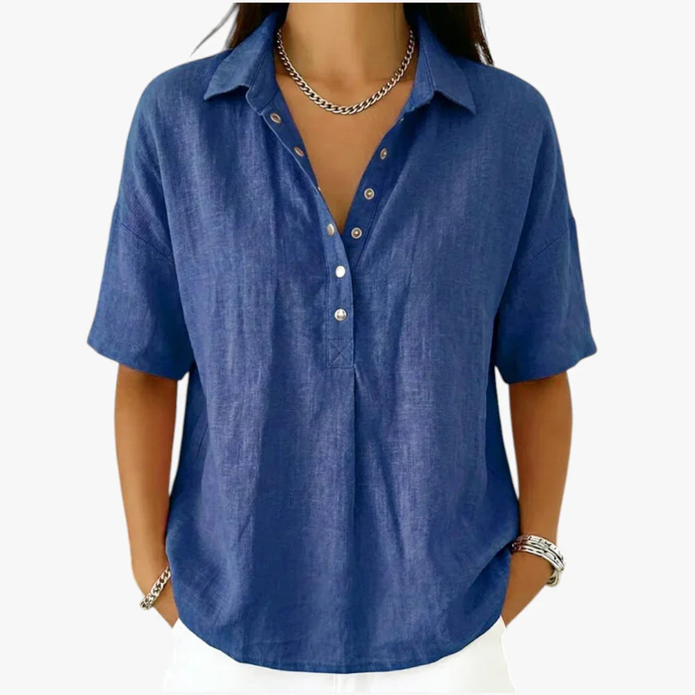 Women's Oversized Shirt, Collar Button Short Sleeve