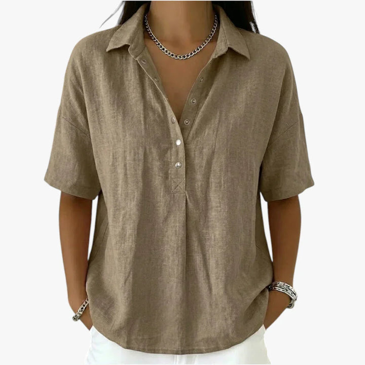 Women's Oversized Shirt, Collar Button Short Sleeve