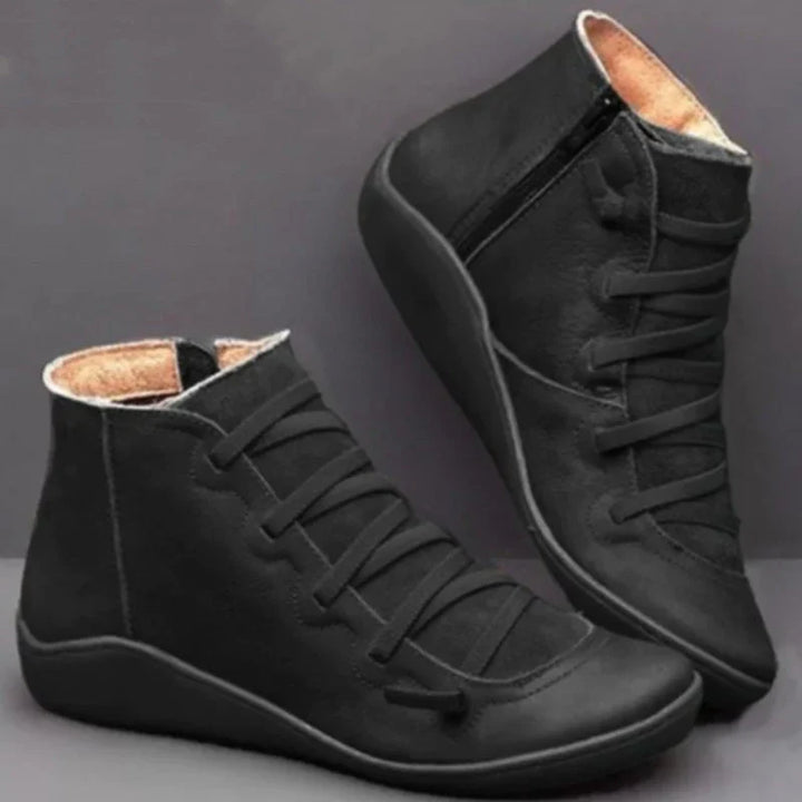 Women's lace-up ankle boots with side zipper and wedge sole