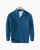 Men's cable knit half-zip sweater with stand collar