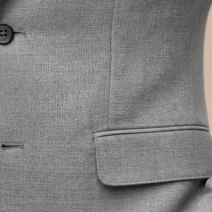 Men's slim-fit structured woven blazer with notch lapels, long sleeves and flap pockets