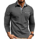 Men's long sleeve polo shirt with checked collar and chest pocket trim