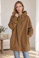 Women's solid hooded zip hoodie with long sleeves and ribbed trims