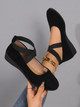 Women's Black Platform Wedge, Cross-Strap