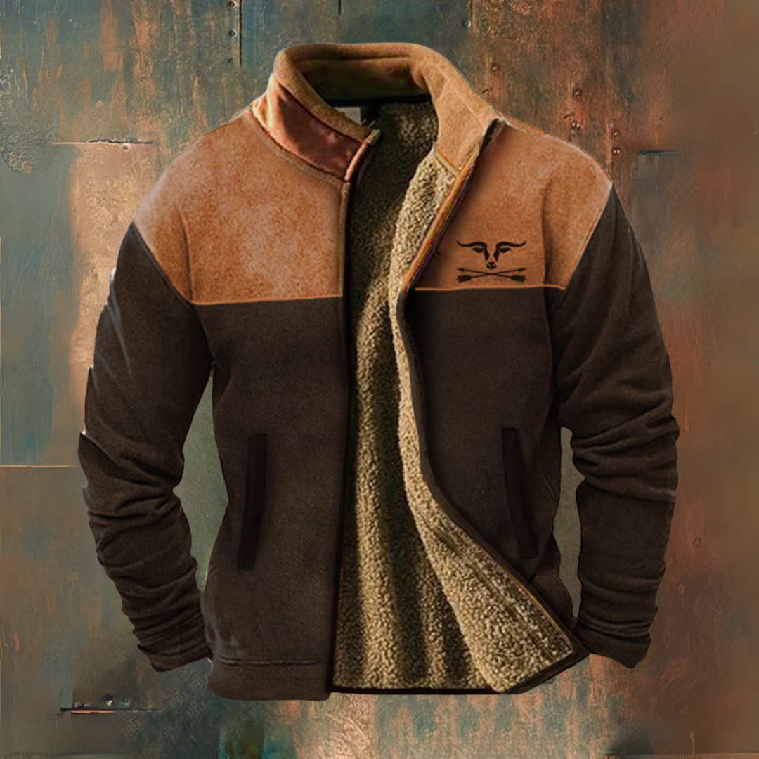 Men's colour-block zip jacket with stand collar and front pockets