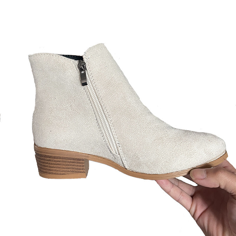 Women's ankle boots with side zipper and low block heel