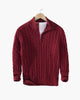 Men's cable knit quarter zip sweater with stand collar