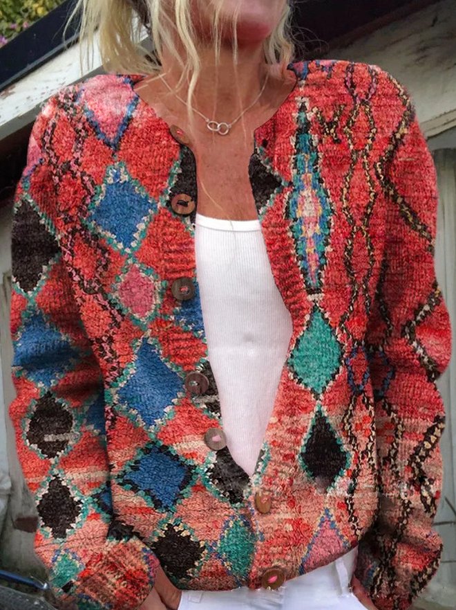 Women's floral cardigan with long sleeves and button front